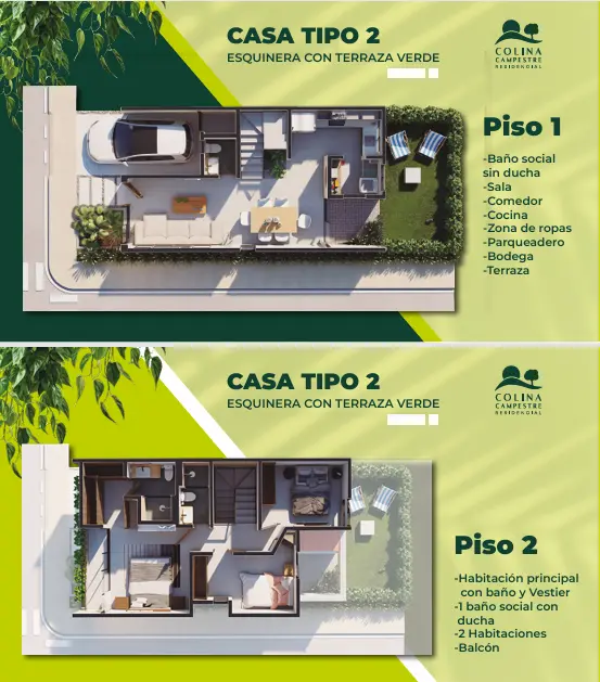 Plano de distribución del segundo nivel Casa Tipo 2 Esquinera - INGNOVARQ