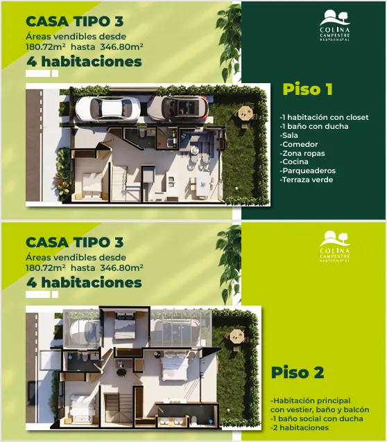 Distribución tridimensional e ingeniería de planta Casa Tipo 3 de áreas extensas